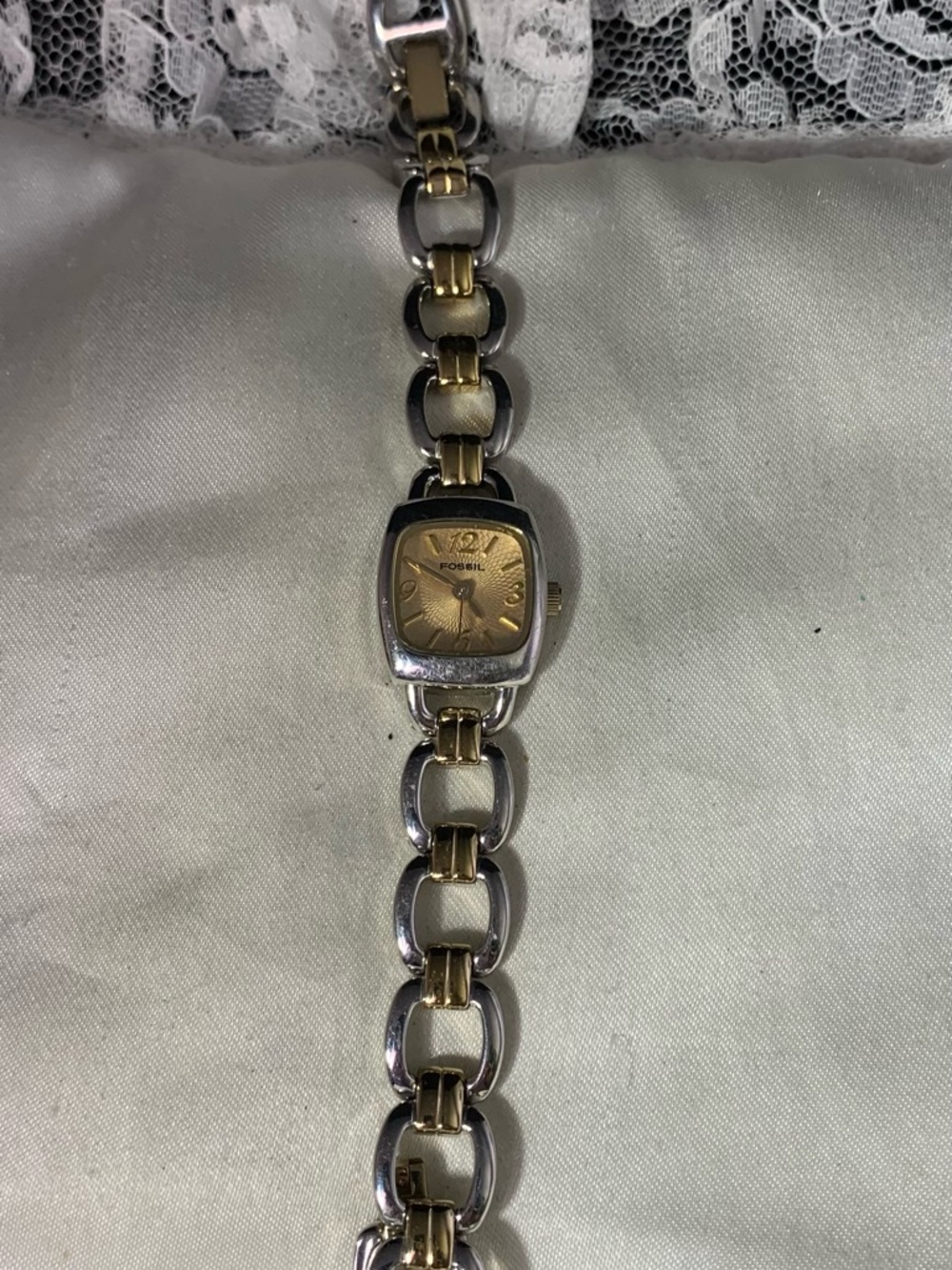 Fossil Two-Tone Ladies Bracelet Watch - Gold Dial with Silver & Gold Links